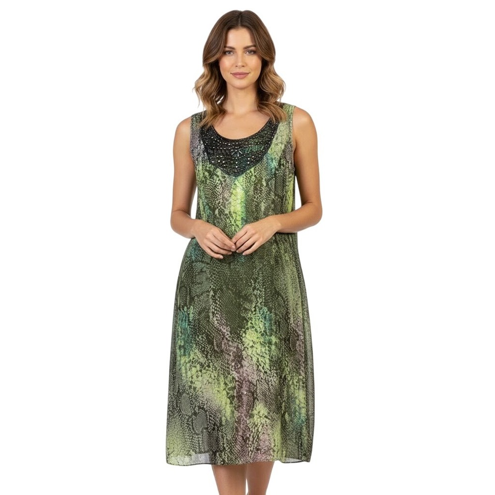 Reba Dress Women Size 4 Multicolor Sheath Dress Snakeskin Beaded Trendy Edgy